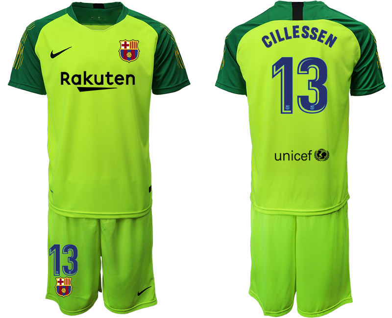 Men 2020-2021 club Barcelona  fluorescent green goalkeeper #13 Soccer Jerseys